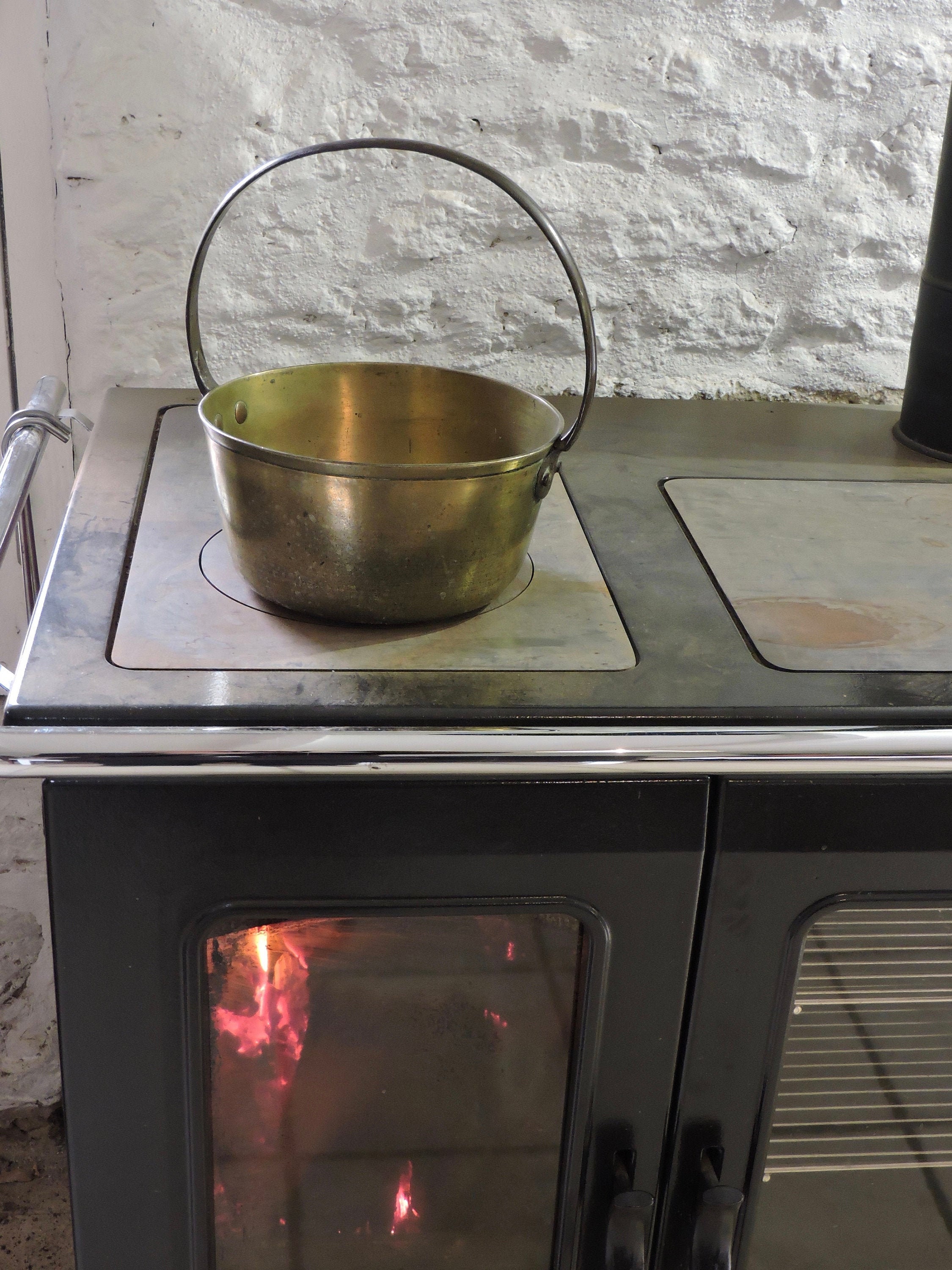 Marmite Antique en Laiton, Jardinière Suspendue, Poêle Artisanale, Porte Plante Suspendue