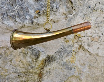 Vintage Hunting Horn - French 1950s Hunting Bugle - Musical Horn Instrument With Anchor Decoration - Pocket Sized Hunting Horn