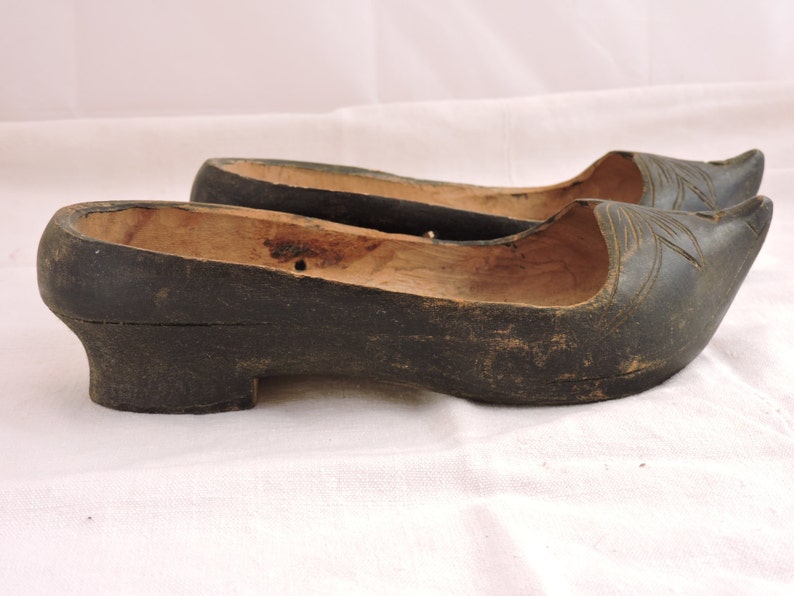 Vintage Clogs Pair of French Ladies ShoesSabots 1930s Ladies Clogs Treen Hand Made and Carved in Hardwood
