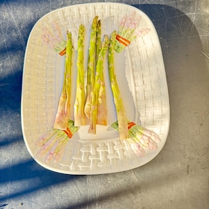 Vintage Majolica Asparagus Serving Platter, Authentic French Country Asparagus Decorated Ceramic Plate, Dining Table Centrepiece