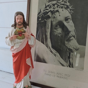 Jesus Sacred Heart, Our Lord Jesus Christ Statue, Christian Art, Plaster Sacred Heart Sculpture, French Vintage Religious Statue