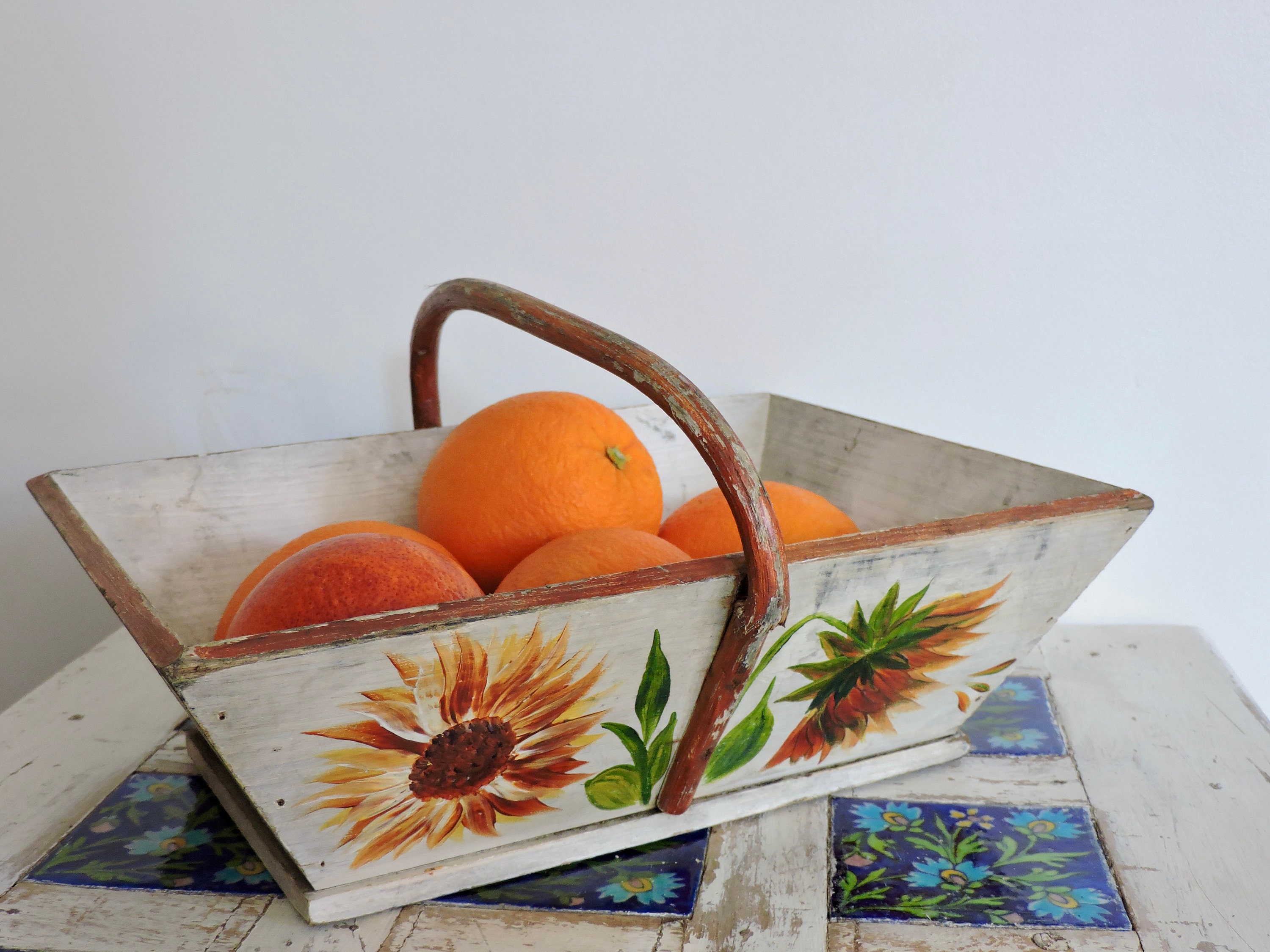 Pannier de Jardin en Bois, Panier Rustique Fait Main, Pannier d'affichage Cuisine Légume, Récolte