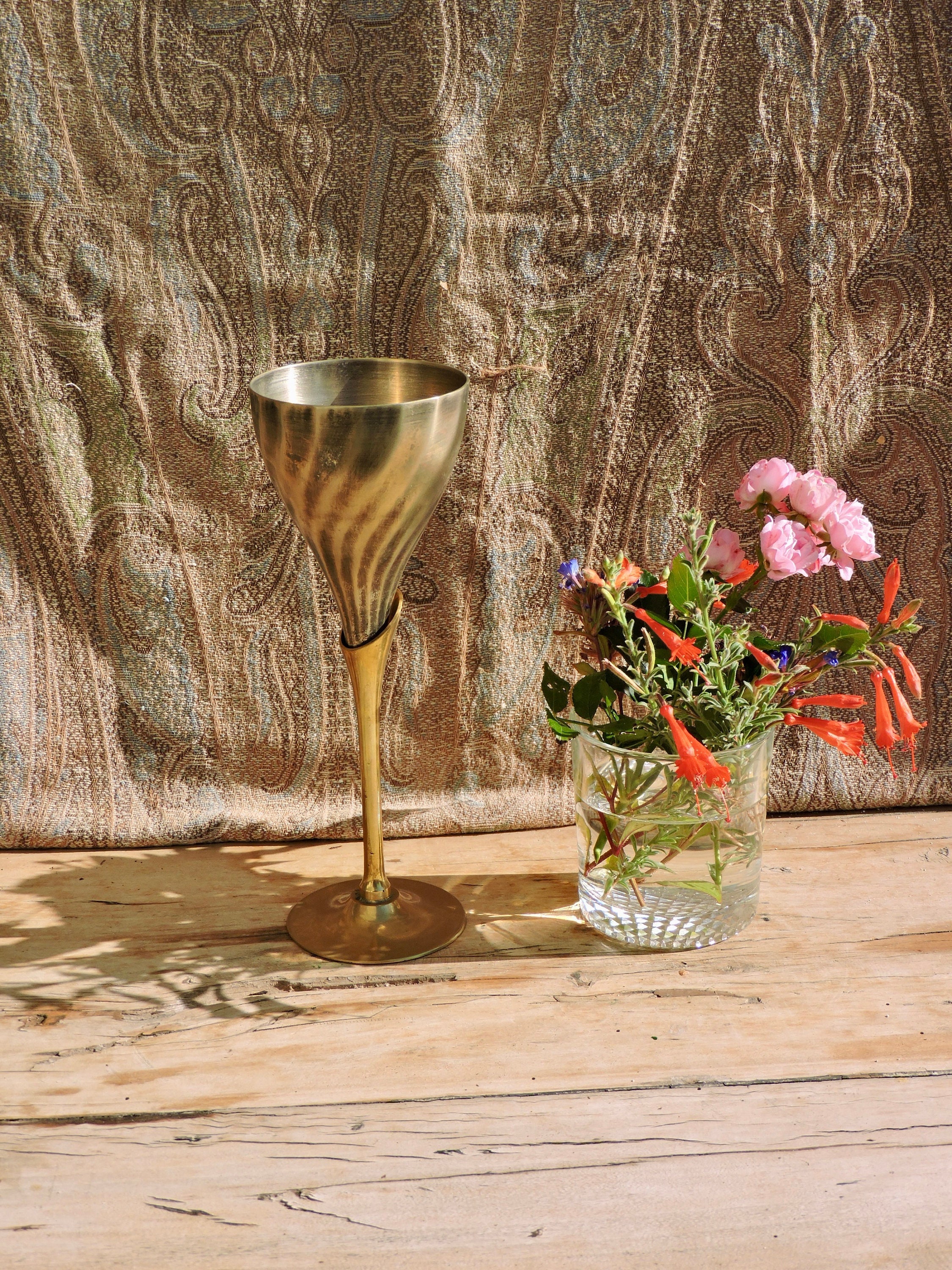 Six Verres à Vin en Laiton Vintage, 6 Tige de Tulipe Française, Cadeau Fête Mariage d'anniversaire