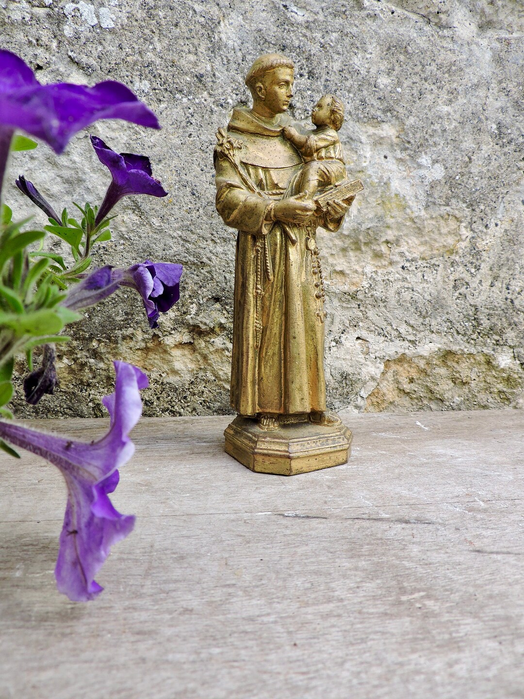 Saint Anthony of Padua Statue, Antique Chalk Catholic Sculpture, French