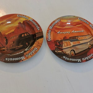 Vintage Cigarettes Ashtrays, Two Americana Collectors Ashtrays, Two 1950s Metal Ashtrays, French Bar Café Ashtray, Vargas Style Tobacciana