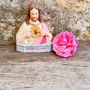 Jesus Religious Bust Sculpture, 1930s Statue of Jesus, Vintage French Catholic Figurine of Jesus Work of Art