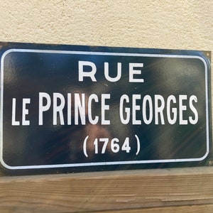 ヴィンテージ エナメル 道路標識、1920 年代のフランスのコバルト ブルーと白のエナメル 道路標識、ラ プランス ジョルジュ、フランスの道路標識