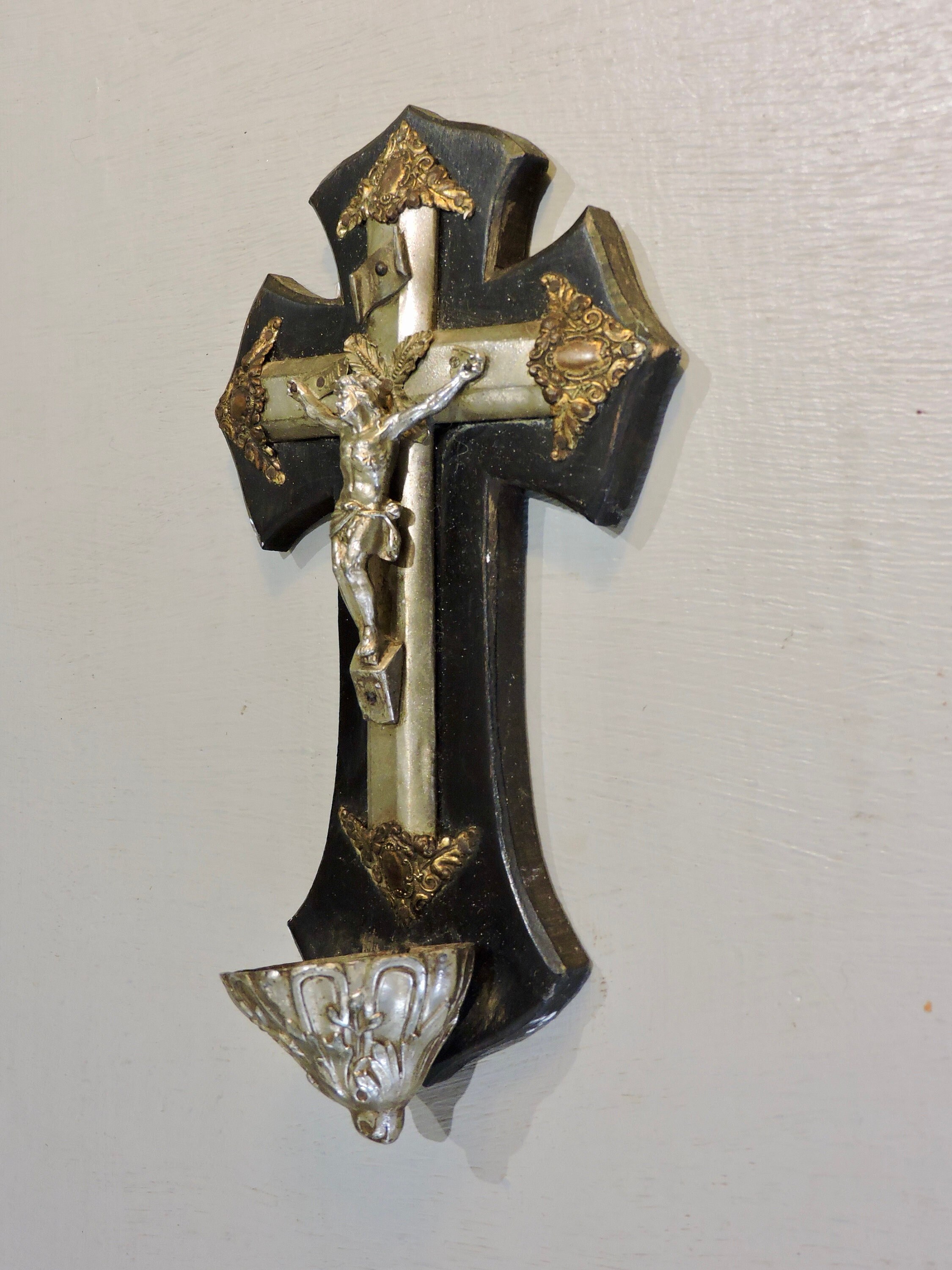 Vintage Saint Therese Water Font, Français Bénetier Montrant St Theresa, Statue Religieuse, Sculptur