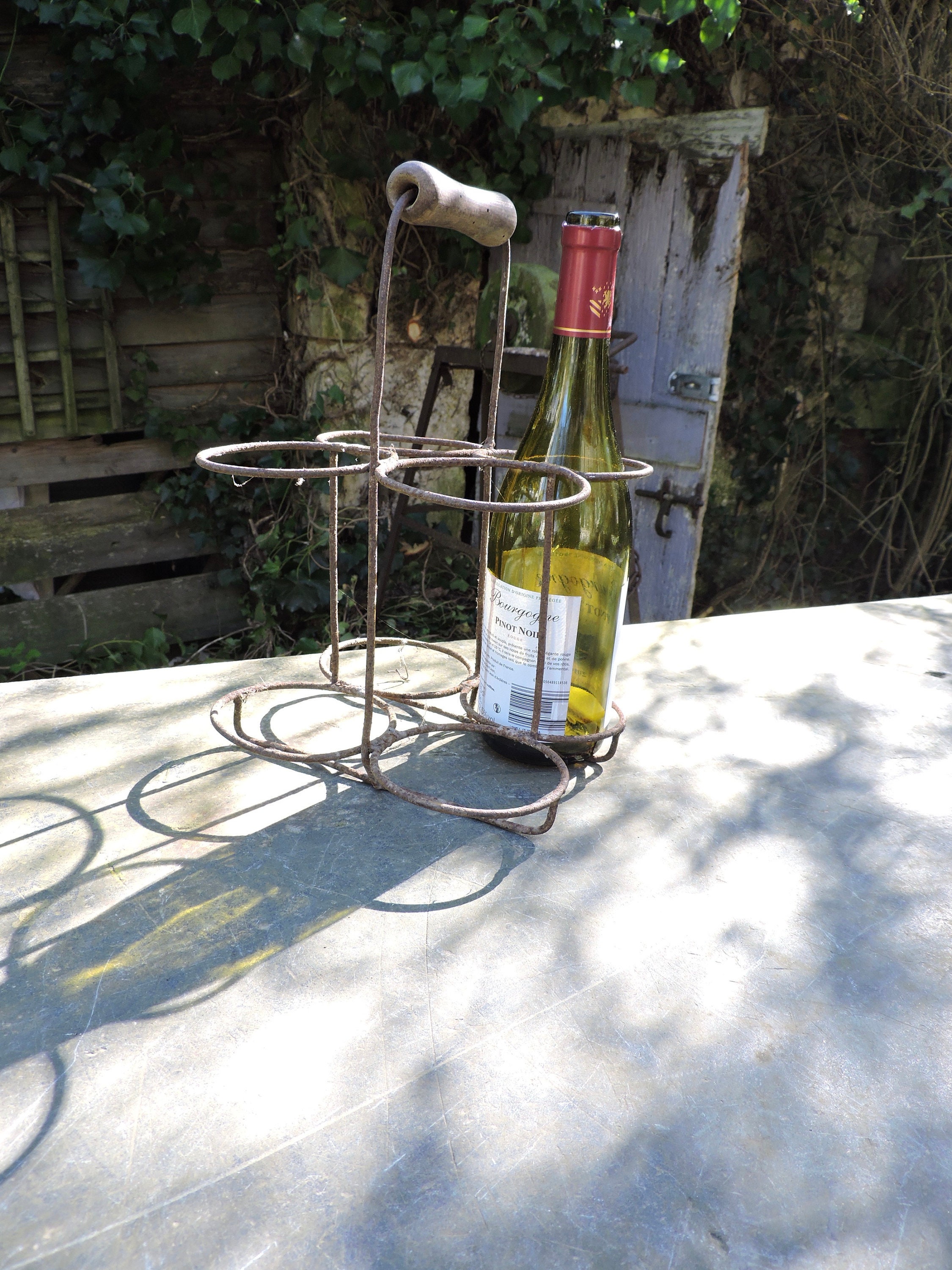 Panier Porte-Bouteille, Caisse de Bouteille 4 Lait, Vintage Français, Panier à Vin en Métal, Porte-B