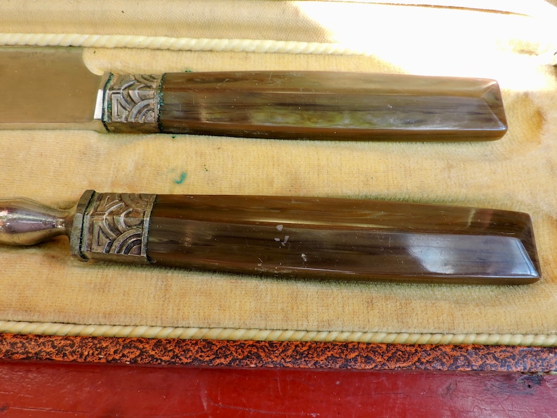1930s Art Deco Carving Set Fork and Knife Superb French Carving Set In Original Presentation Box