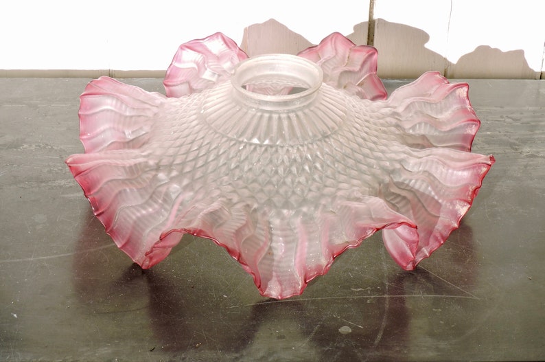 Vintage French Glass Lamp Shade Deco 1930s Frilly Edge Flower Pendant Lampshade Ceiling Light