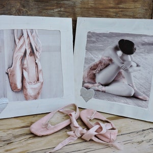 Ballet Shoes and Two Ballet Pictures On Canvas, Ballerina Portrait, French Vintage Ballet Dancer and Pointe Shoes Photo, Gift For Her