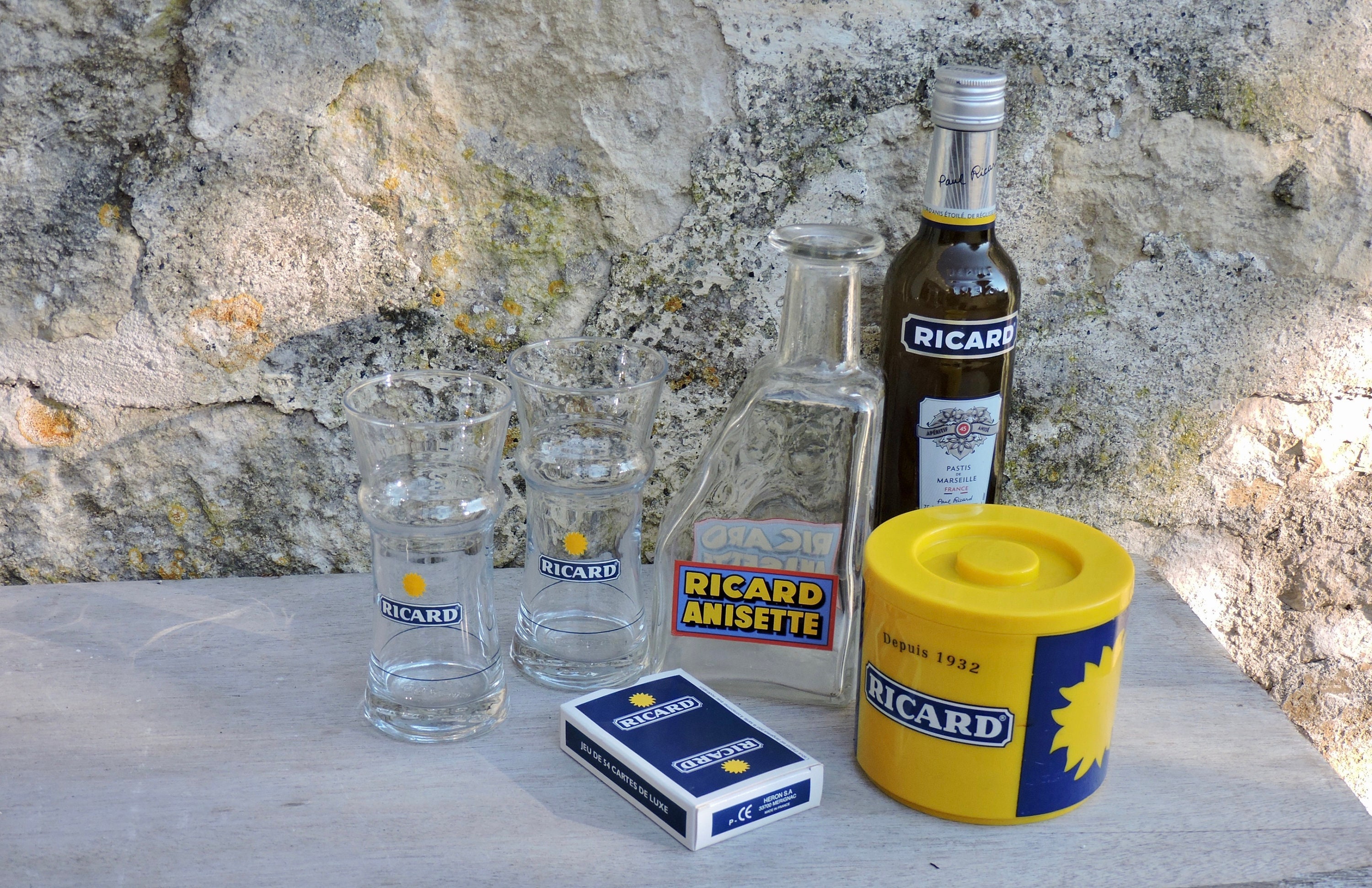 Publicité Vintage Ricard, Pichet, 2 Verres, Seau à Glace et Jeu de Cartes Jouer