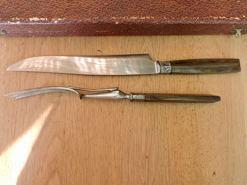 1930s Art Deco Carving Set Fork and Knife Superb French Carving Set In Original Presentation Box