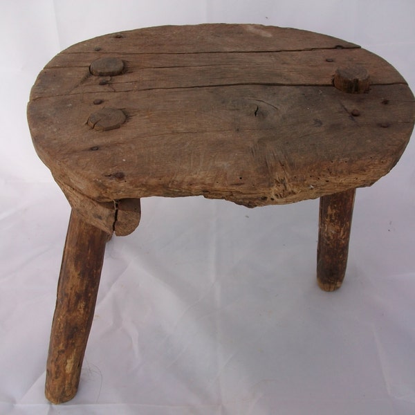 Vintage Stool -  French Country Furniture - Wooden Stool Circa 1800s - Hedgerow Milking Stool