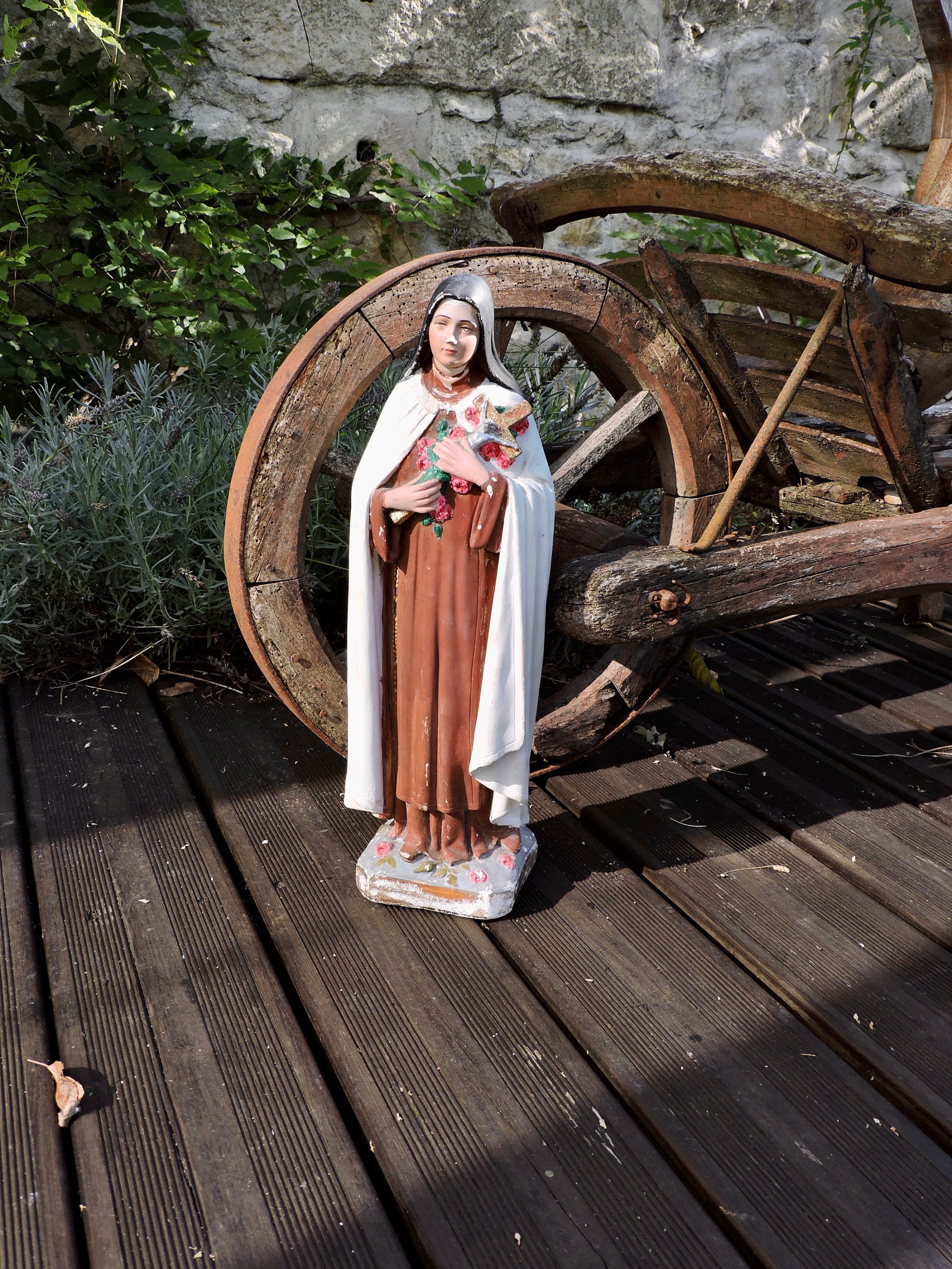 Statue de St Thérèse en Plâtre Ancien, Icône Religieuse, Figurine Catholique Chrétienne, Sculpture V