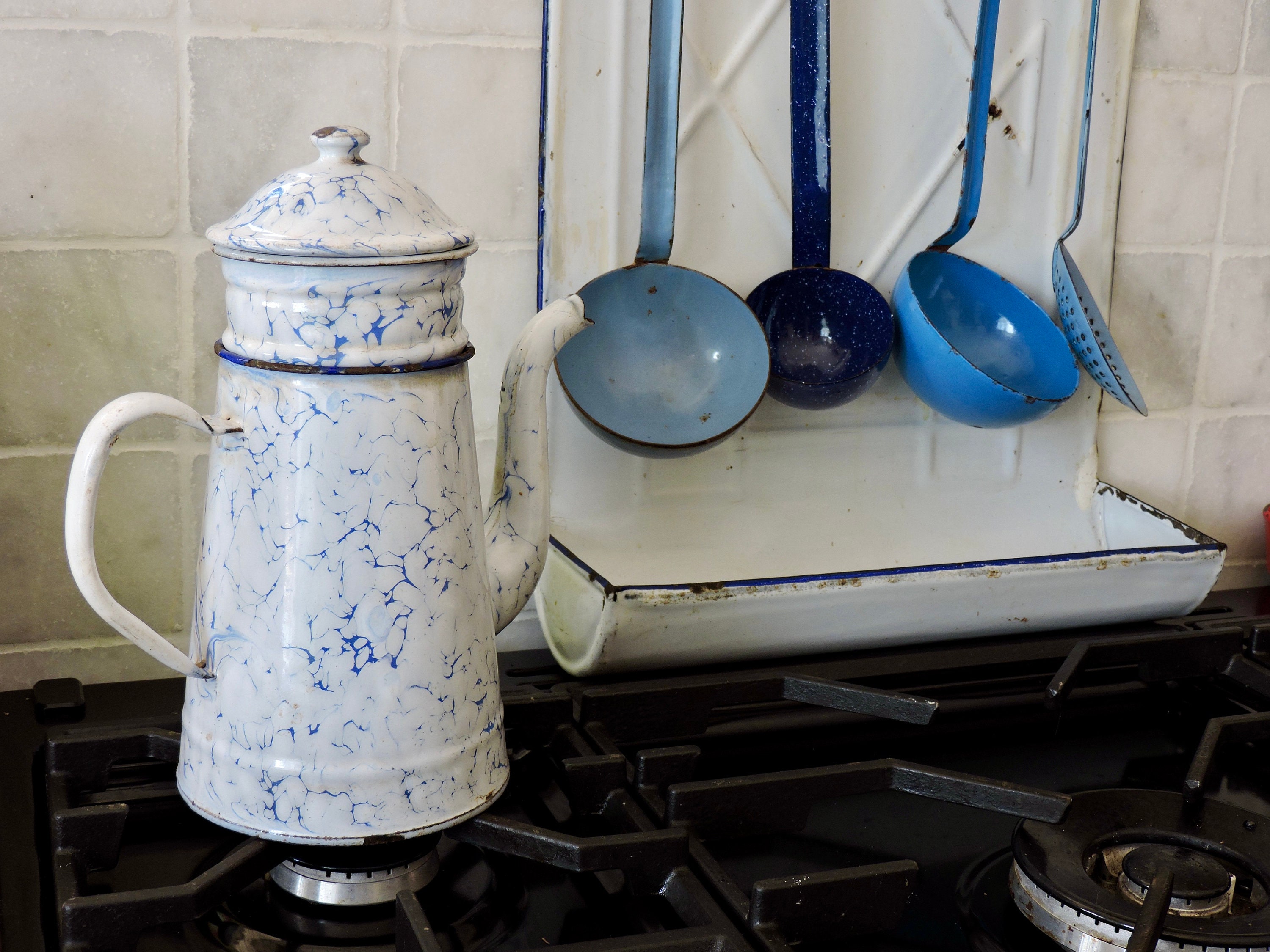 Cafetière Émaillée, Bouilloire Émaillée Des Années 1930, Cafetière Vintage en Granite, Percolateur à