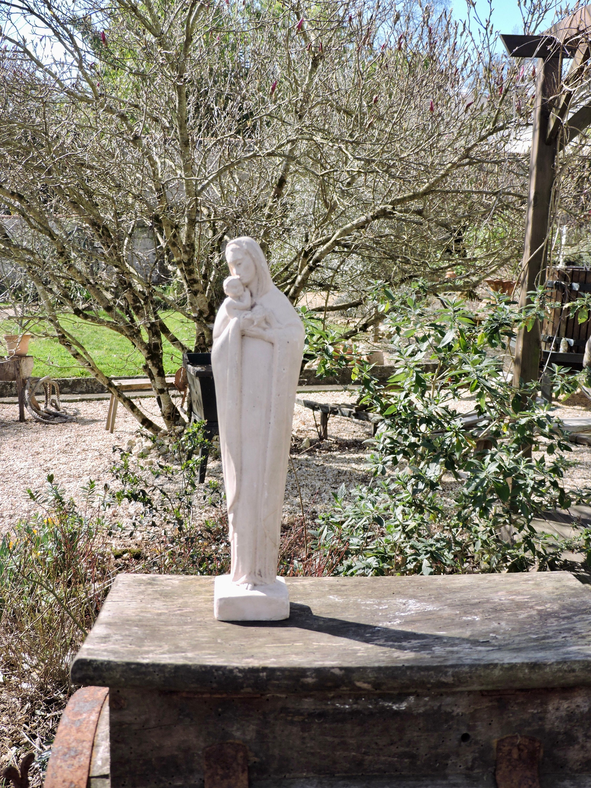 Vintage Vierge Marie et Jésus Sculpture, Statue Religieuse, Vraiment Exceptionnelle de Notre Dame Ma