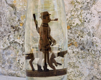 Carved Wood Hunter, Ship In a Bottle With a Difference!, French Hunter, French Brocante, French Folk Art, Craftsman Hand Made