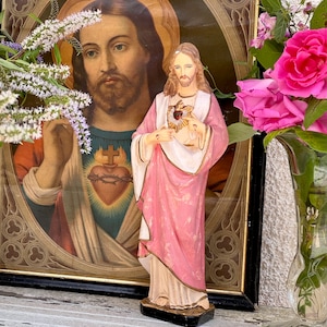 1920s Jesus Sacred Heart Religious Sculpture, Tall Antique Chalk/Plaster Sacre Coeur Statue, French Religious Art, Our Lord Christ Figurine