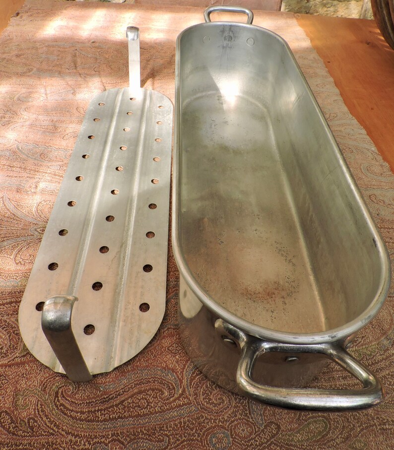 1950s Fish Kettle Professional Kitchen Stainless Steel Small Fish Cooking Utensil French Fish Steamer Small Fish Poacher