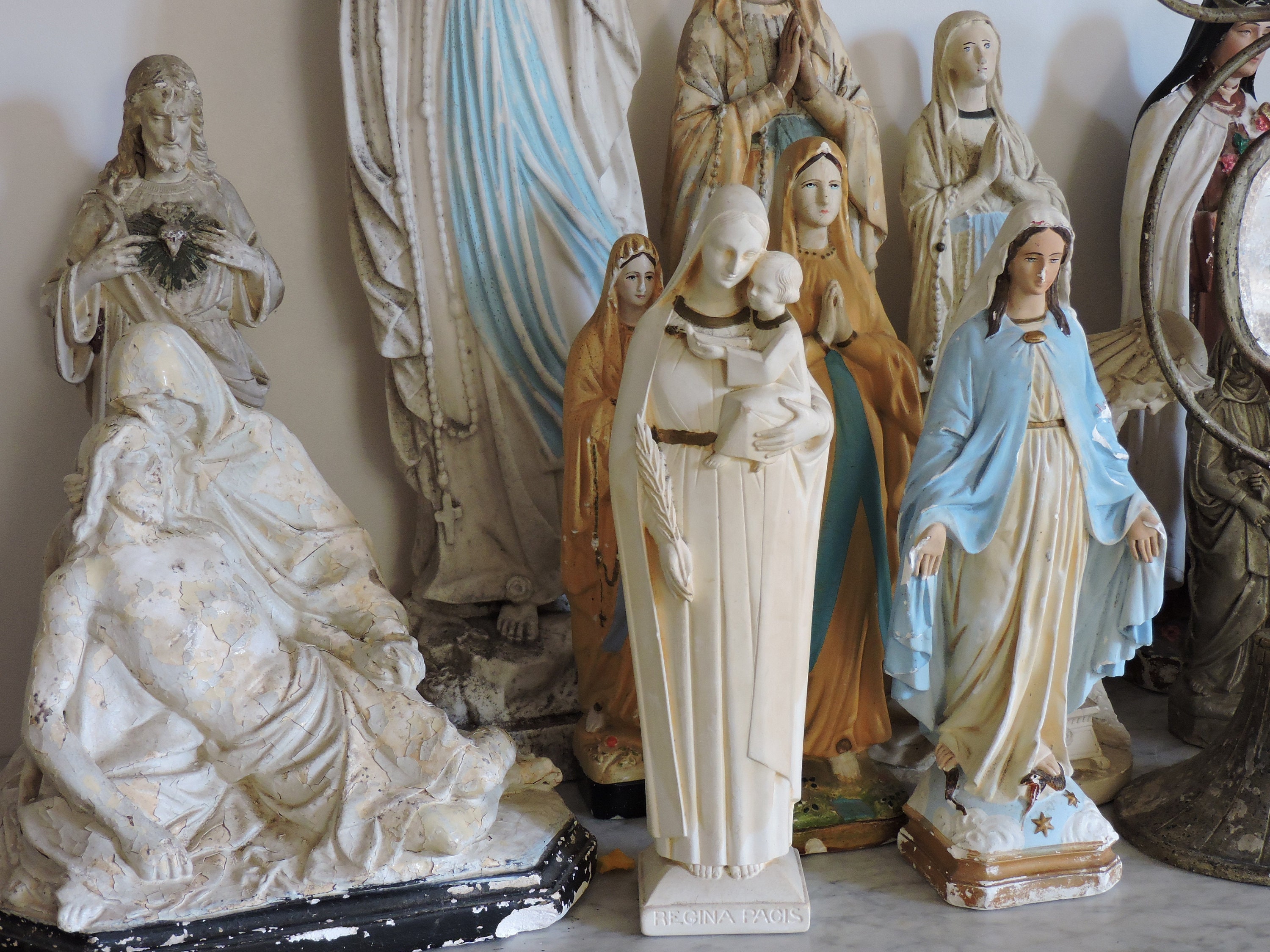 Ancienne Vierge Marie en Plâtre Grande Statue Religieuse, 1920 Madonna Figurine/Sculpture, Notre Dam