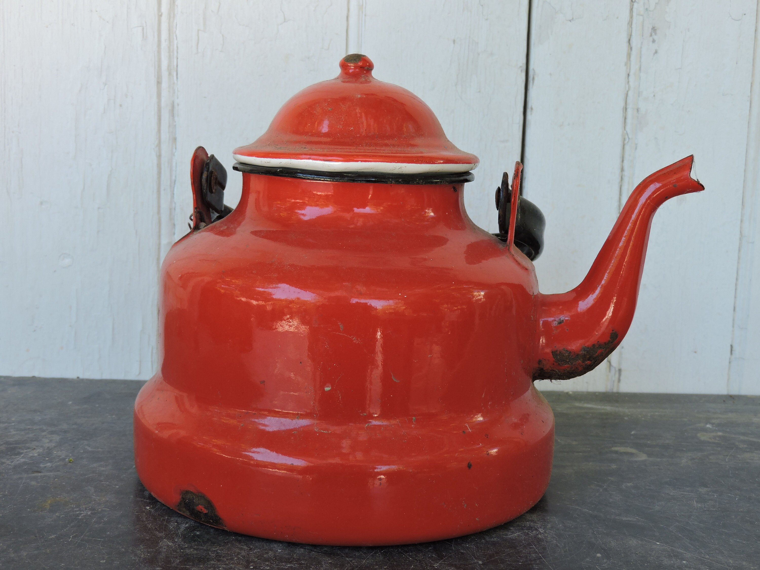 Vintage Enamel Kettle French Enamelware Kettle Graniteware Etsy
