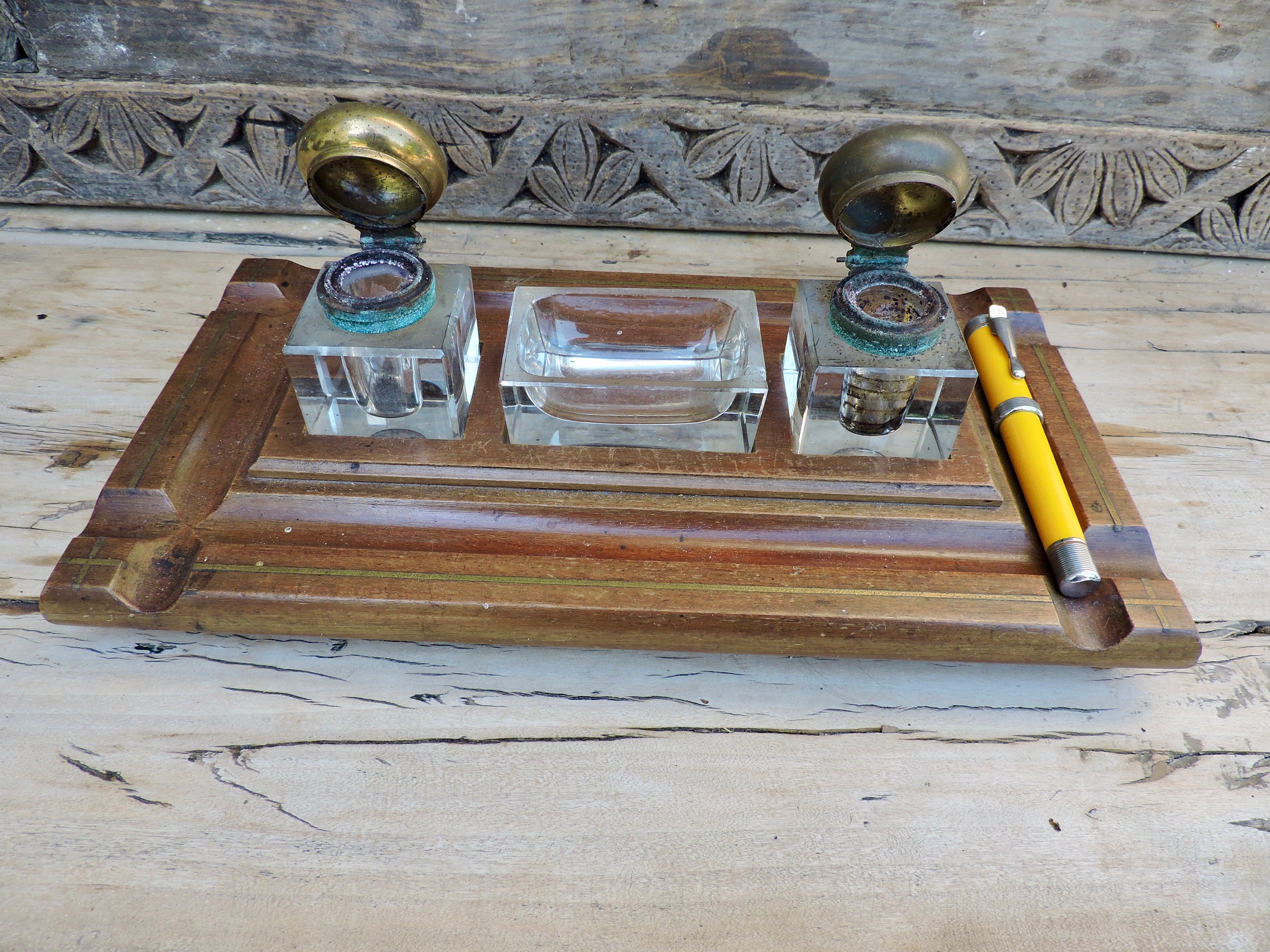 Support d'encre de Bureau Au Début Des Années 1900, Rare Partenaires Support Puits d'encre