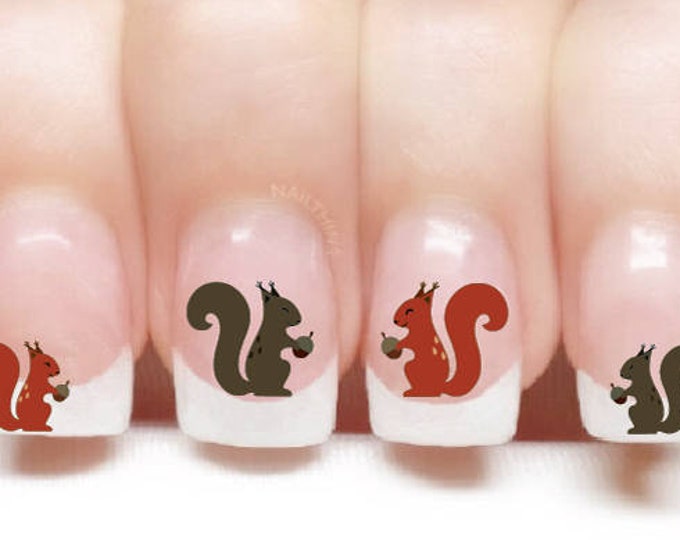 Squirrel Nail Decal Squirrels in Red and Grey Nail Designs Etsy