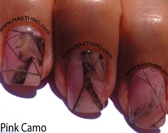Camo Nail Decal Nail Wraps with Pink or Clear background tone, leaves trees and branches full nail style by NAILTHINS