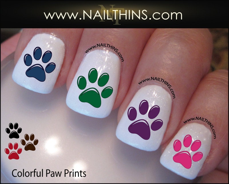 Colorful Paw Prints Nail Decal Colorful Dog Paw Nail Design Etsy