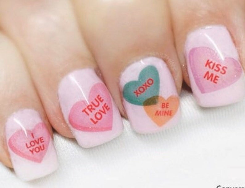 Conversation Hearts Nail Decals Valentine Heart Nail Art by Etsy