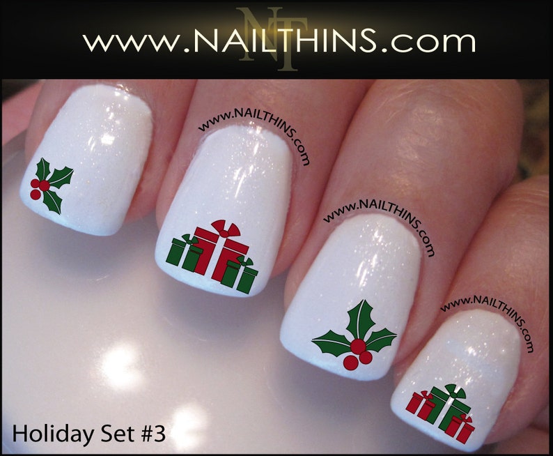 Set No 1 Holiday Nail Decals Christmas Nail Design Nail Art Etsy