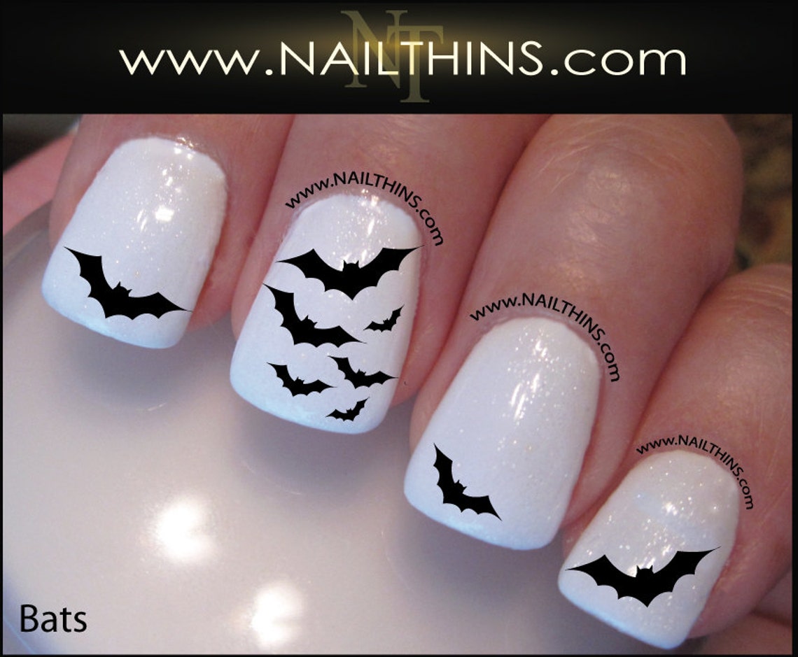 Bat Nail Decal Halloween Nail Art Vampire Bat Nail Wrap Bats Etsy