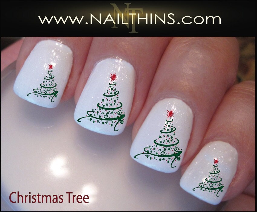Christmas Tree Nail Decal Holiday Tree Nail Design Nail Art - Etsy