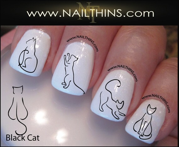 Black Cat Nail Decal Kitty Nail Art Nail Designs NAILTHINS Etsy image 0 - Black Cat Nail Decal Kitty Nail Art Nail Designs NAILTHINS Etsy