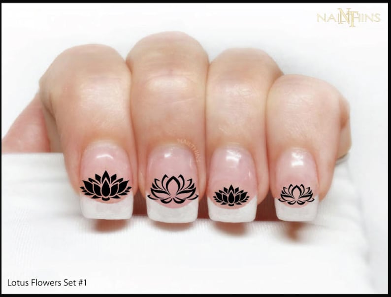 Lotus Nail Decal Flower Nail Wrap Lotus Nail Art Set 1 By Etsy