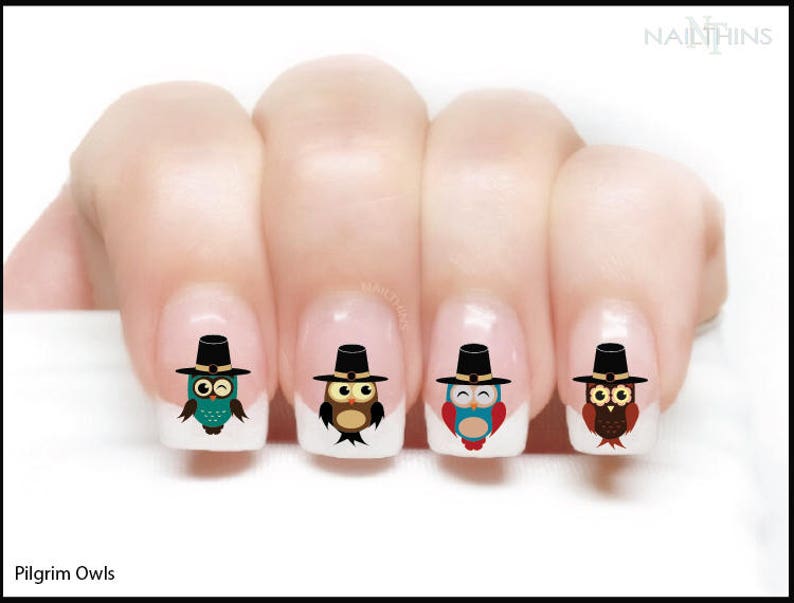 Pilgrim Owl Nail Decals Thanksgiving Holiday Fall Nail Art Etsy