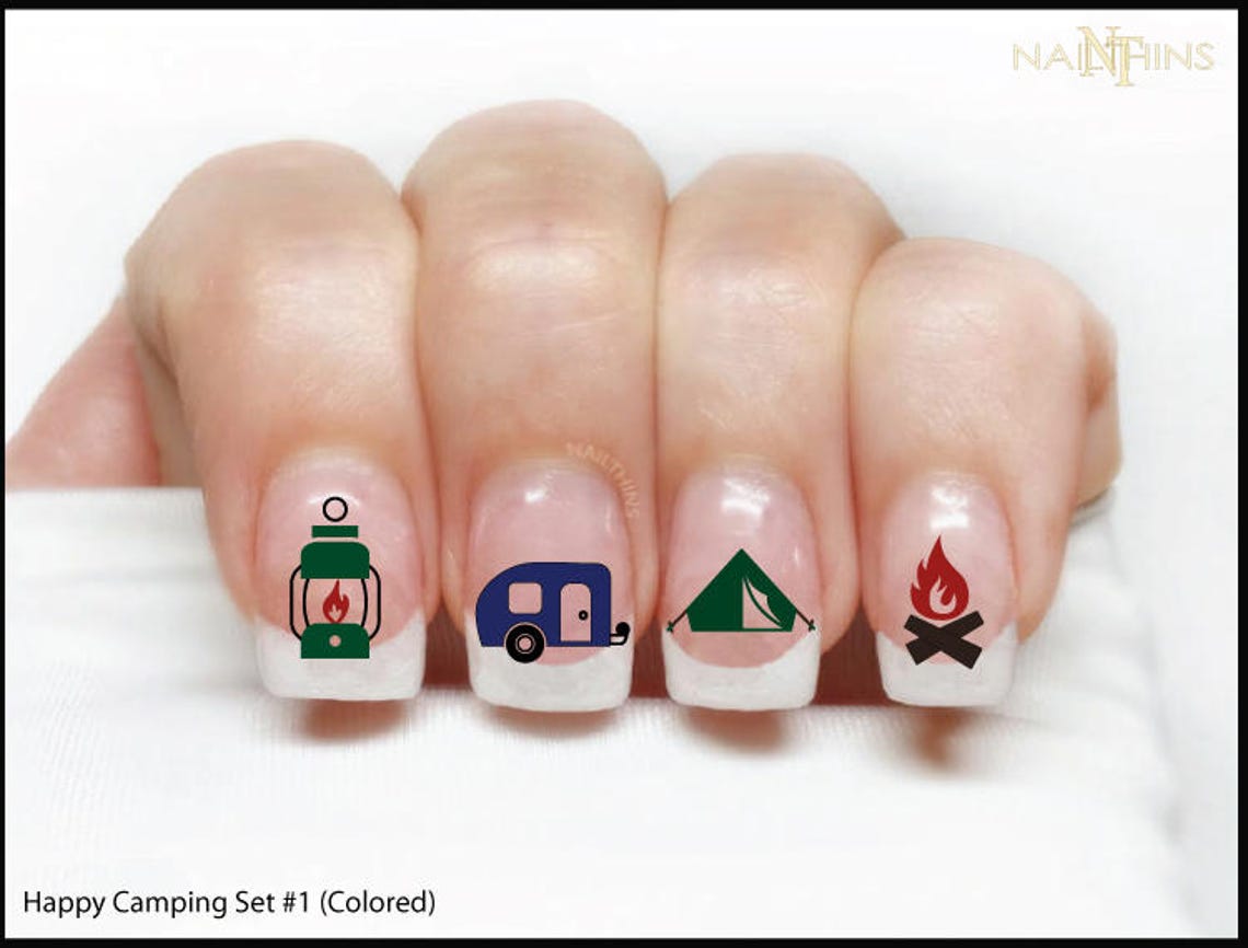 Camping Nail Decal Happy Camper Set 1 in Silhouette Nail Wrap Etsy