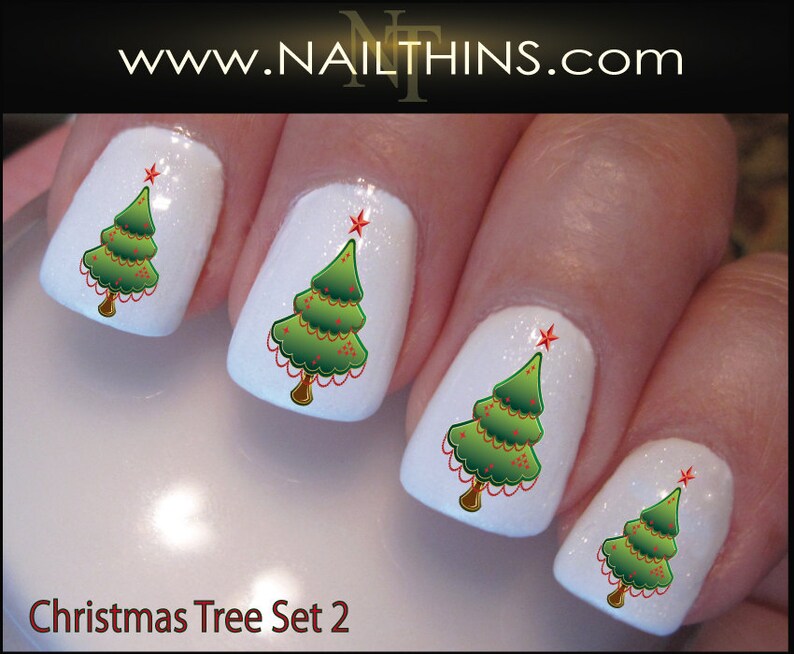 Christmas Tree Nail Decals Set 2 Holiday Tree Nail Design Etsy