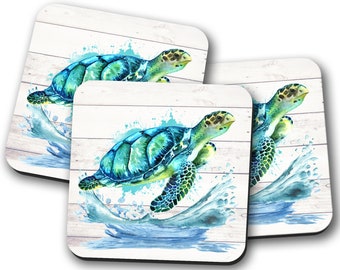 Wave Turtle Pattern Car Coasters Cute Car Decor Ceramic Coaster Inserts Fun Turtle Lover Spring Summer Beach Gift