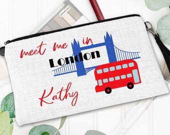 Personalized London Travel Pouch - UK Vacation Makeup Bag