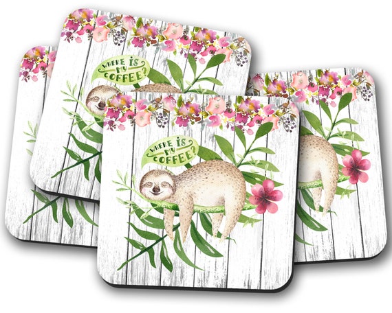 Sloth Coasters Funny Desk Decor Sloth Gifts Coffee Etsy