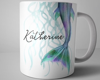 Mermaid Tail Mug, Personalized Mermaid Mug, Mermaid Gifts For Women, Custom Name Mug, Mermaid Coffee Mug, Personalized Mermaid Cup