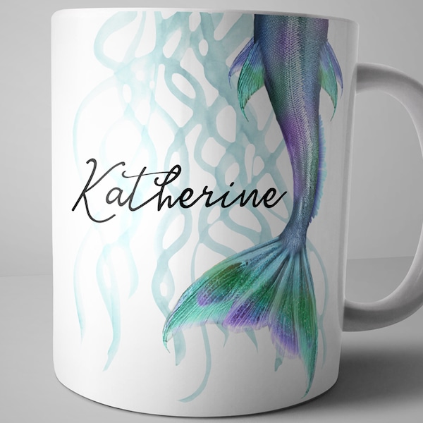 Mermaid Tail Mug, Personalized Mermaid Mug, Mermaid Gifts For Women, Custom Name Mug, Mermaid Coffee Mug, Personalized Mermaid Cup