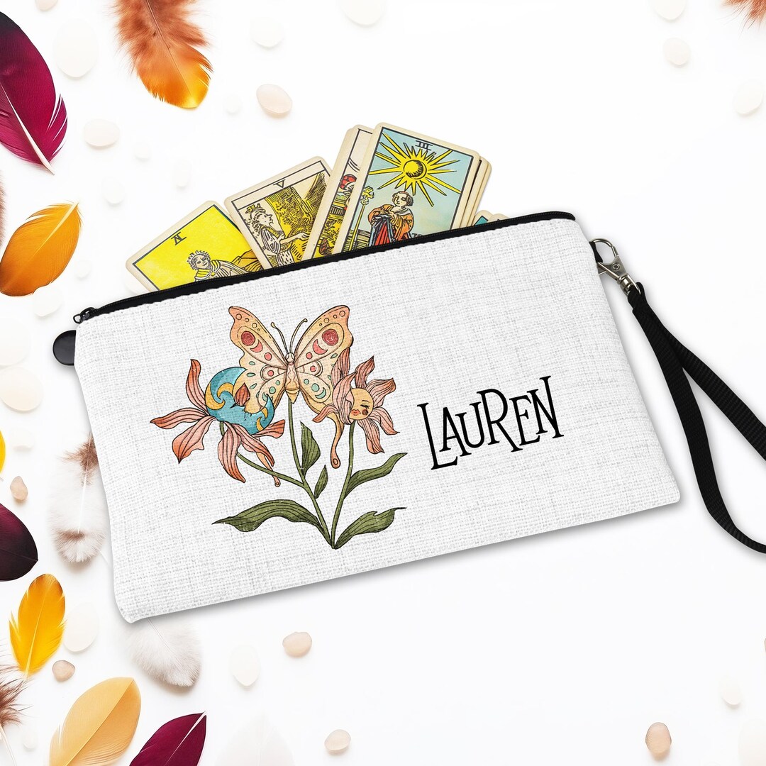 Personalized Tarot Card Pouch, Floral Sun and Moon Zipper Bag - Etsy