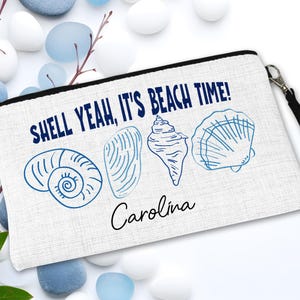 Custom Seashell Bag Fisherman Aesthetic Blue Seashell Cosmetic Bag Sea Life Zipper Pouch Funny Beach Summer Makeup Bag Ocean Lover Gift