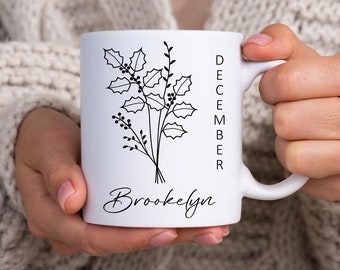 Personalized Birth Month Flower Mug With Name Gift For Mom Custom Coffee Mug With Floral Design Birth Flower Ceramic Mug For Girlfriend