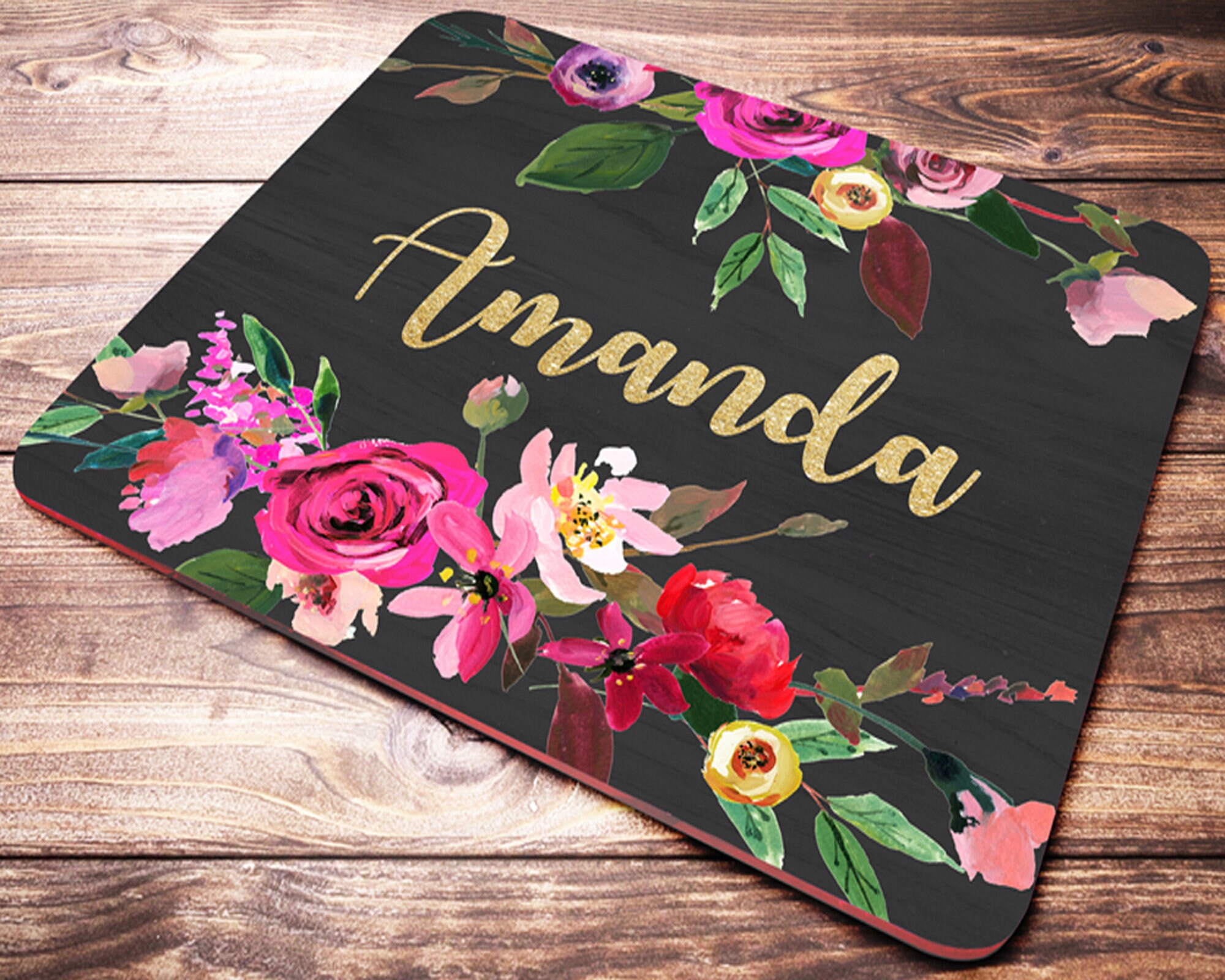 Personalized Mouse Pad, Black Pink Floral Mousepad, Desk Accessories …