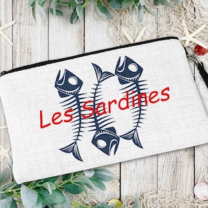 Bolsa minimalista con forma de sardinas, bolsa de maquillaje con forma de sardinas, tendencia estética de pescador, bolsa de playa con forma de pez, bolsa con cremallera con forma de vida marina, accesorio de regalo para amantes del océano